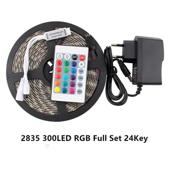 Pita Strip LED RGB 5M Dengan Remote Kontrol Catu Daya AC 12V 2A 2835 Lampu LED Tidak Tahan Air 4 Pin Sambungkan Lampu Latar TV