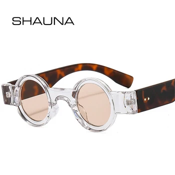 Shauna Retro Bulat Kecil Wanita Punk Kacamata Hitam Warna UV400 Fashion Lensa Laut Bening Kacamata Pria Tren Paku Keling Kacamata Matahari