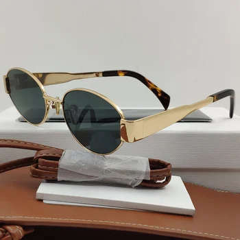 Kacamata Hitam Merek Mewah 2023 Cocok untuk Estetika Mode Pria dan Wanita, Kacamata Oval Bingkai Logam Kecil, Pengiriman Gratis UV400