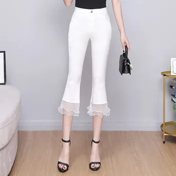 Celana Flare Renda Pinggang Tinggi Celana Panjang Gaya Busana Korea Wanita Celana Solid Spodnie Damskie Kasual 2022 Mujer Ropa Baru