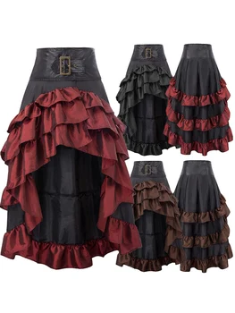 Rok Gotik Steampunk Wanita Baru 2022 Rok Abad Pertengahan Punk Pinggang Tinggi Ruffle Pesta Pakaian Kostum Vintage Pinggang Tinggi Kue Panjang