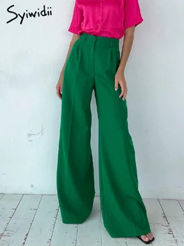 Celana Kaki Lebar Hijau Syiwidii Setelan Celana Wanita Kantor Merah Muda Fashion Wanita 2022 Biru Longgar Pinggang Tinggi Ungu Bawahan Lurus