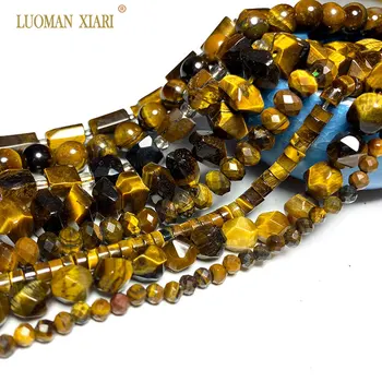 44 Gaya Tiger Eye Batu Alam Bulat Kubus Bintang Jantung Drop Flat Rondelle Spacer Beads untuk Perhiasan Membuat Diy Gelang Aksesoris
