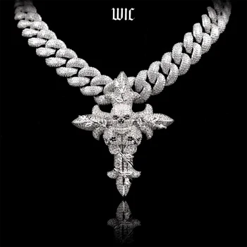 WIC Skull Cross Liontin Zirkon Penuh Perhiasan Fashion Liontin Zirkon Sintetis Hadiah Kalung Pria Hip Hop untuk Teman Pacar