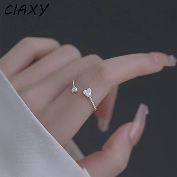 CIAXY Warna Perak Cincin Berbentuk Hati Persik Ganda untuk Wanita Perhiasan Cincin Cinta Zirkon Terbuka Hadiah Ulang Tahun Sahabat Terbaik