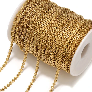 1 Meter Lebar Baja Tahan Karat 4mm Rantai Rantai Rollo Hati Cinta Emas untuk Perlengkapan Pembuatan Perhiasan Gelang Kalung DIY Massal