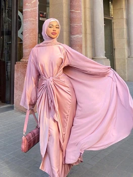 Gaun Muslim Turki Wanita Abaya Set 2 Potong Gaun Pesta Kaftan Maroko Ansambel Femme Musulmane Jilbab Vestidos 2022