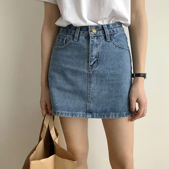 Rok Denim Mini Pendek Berpinggang Tinggi Wanita 2022 Fashion Sexy Jean Skirt