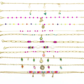 Gelang Buatan Tangan Pesona Batu Alam Mewah Baru untuk Hadiah Wanita Perhiasan Gelang Semanggi Baja Tahan Karat Warna Emas Berkualitas Tinggi