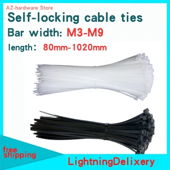 Self-Locking Kabel Dasi Besar Strapping Plastik Snap Pengikat Tali Putih / Hitam 50 Pcs