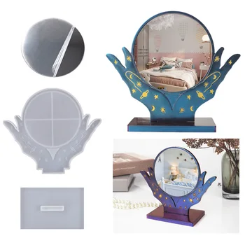 DIY Kristal Epoxy Resin Cetakan Tangan Makeup Cermin Desktop Cermin Cetakan Silikon untuk Resin