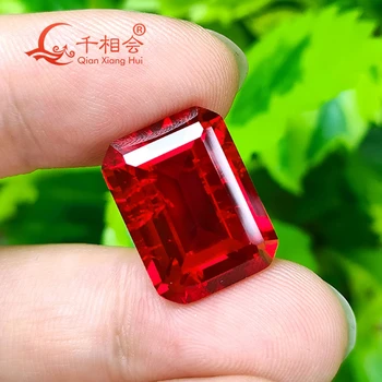 rectangle Octagon shape emerald cut Artificial red color ruby termasuk retakan kecil dan inklusi korundum kehilangan batu permata