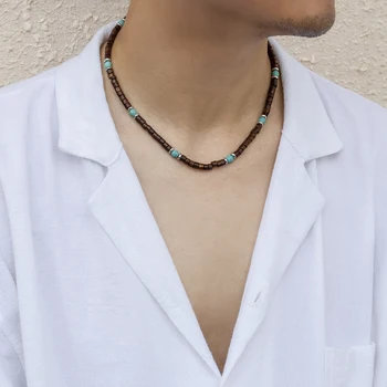 Purui Kalung untuk Pria Desain Fashion Campuran Warna Manik-manik Kayu Musim Panas Pantai Rantai Kalung Minimalis Aksesoris Pesta Reuni