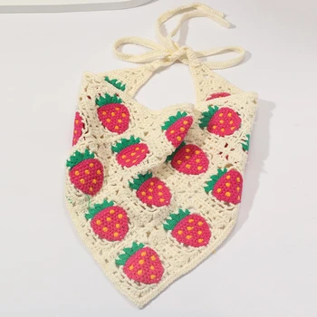 Crochet Bandana Warna-warni Rajutan Saputangan Rambut Diikat ke Belakang untuk Membungkus Kepala Stroberi untuk Sorban SEGITIGA untuk Anak Perempuan Foto Pro