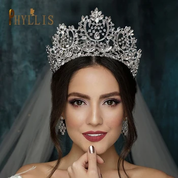 A195 Ikat Kepala Pernikahan Barok Mahkota Pengantin Kristal dan Aksesori Perhiasan Rambut Tiara Hiasan Kepala Berlian Imitasi Wanita Mahkota Ratu