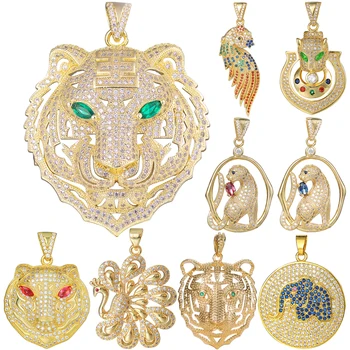 Juya Buatan Tangan 18K Mata Hijau Berlapis Emas Asli Pesona Macan Tutul Macan Kumbang Hewan Berongga untuk Pembuatan Perhiasan Liontin Mode DIY