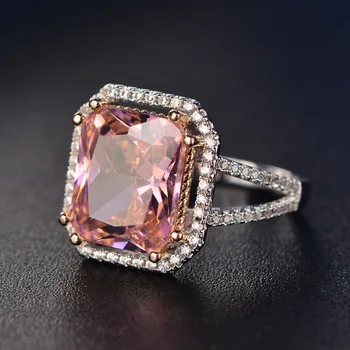 Pesona Cincin Kawin Kuarsa Merah Muda Cincin Perhiasan Perak Murni 925 Wanita Hadiah Pesta Ulang Tahun Pertunangan Batu Permata Romantis