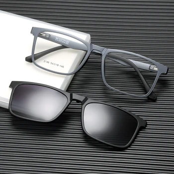 YIMARUILI Kacamata Hitam Magnetik Ultra Ringan Mode Baru Kacamata Resep Optik Retro Persegi Kualitas Tinggi TR90 Bingkai Kacamata Pria 2146