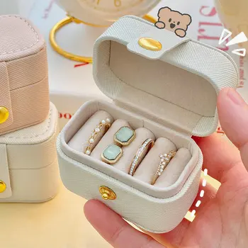 Tampilan Organizer Perhiasan Mini Portabel Kotak Hadiah Mini Sederhana Travel Kotak Kemasan Tempat Cincin Kalung Anting-anting Kulit Kotak Kemasan