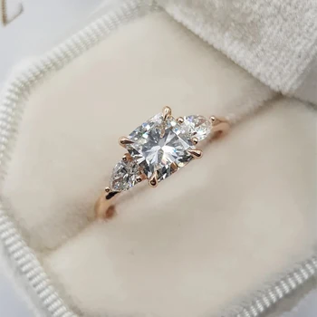 Mewah Rose Gold Warna Putih CZ Batu Cincin 4 Cakar Cabang Pengaturan Cincin untuk Wanita Pesta Pernikahan Perhiasan Aksesoris N3Z183