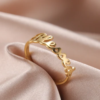 COOLTIME Letters Blessed Rings Cincin Jari Pasangan Warna Emas Baja Tahan Karat untuk Wanita Pria Mode 2023 Hadiah Perhiasan Pernikahan Baru