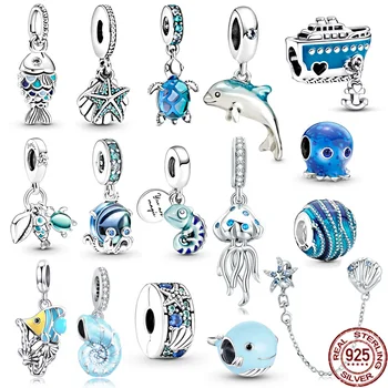 Baru 925 Sterling Silver Ocean Collection Penyu Lumba-lumba & Bintang Laut Charm Bead Fit Asli Pandora Gelang DIY Perhiasan Hadiah