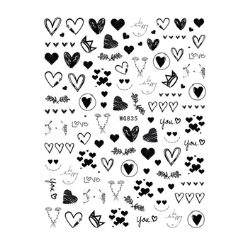 10 Buah Stiker Seni Kuku Teks Hari Valentine Stiker Dekoratif Seni Kuku Hadiah Beruang Boneka Lem Punggung 3D Penggeser Kuku Hitam dan Putih