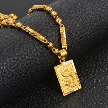 Anniyo Liontin Naga Pria dan Kalung Bambu Bola Perhiasan Berlapis Emas untuk Suami Ayah #006809P