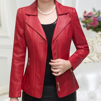 Jaket Kulit Setengah Baya 2023 untuk Wanita Mantel Kulit Imitasi PU Lembut Wanita Pakaian Luar Elegan Musim Gugur Musim Dingin Kulit Kebesaran