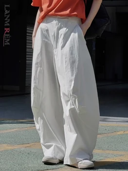 LANMREM Celana Kaki Lebar Pasang Mode Musim Semi untuk Wanita Celana Longgar Warna Solid Pinggang Tinggi Pakaian Wanita 2023 Baru 2YA837