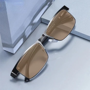 Kacamata Baca Mode Bingkai Logam Berubah Warna untuk Pria Kacamata Bunglon dengan Presbiopia +1.0 hingga + 4.0 Kacamata Pria