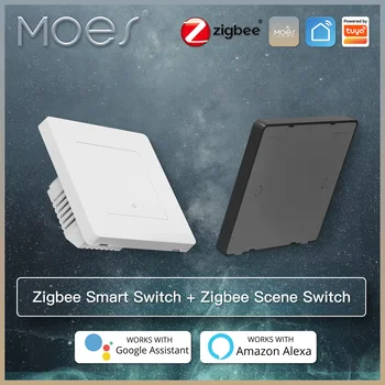 Sakelar Cincin Bintang MOES ZigBee3. 0 Tuya Lampu Tombol Tekan Pintar / Sakelar Pemandangan Aplikasi Kehidupan Cerdas Remote Control Alexa Google Voice
