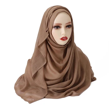 Modal Bernapas Polos Jilbab Syal Muslim Wanita Katun Kerut Ikat Kepala Kerudung Syal Fashion Islam Jilbab Kepala Membungkus Sorban
