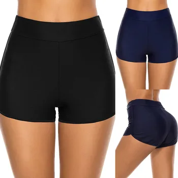 Celana Pendek Renang Pinggang Tinggi untuk Wanita Pakaian Renang Musim Panas Celana Bawahan Bikini Hitam Biru Pakaian Pantai Celana Pendek Tankini Bawahan Bikini 2023