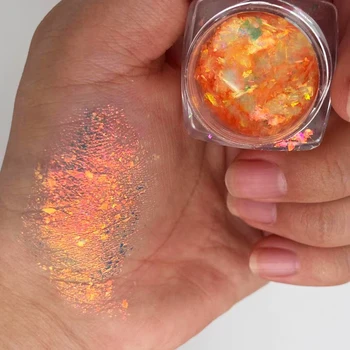 Putri Duyung Oranye Transparan Aurora Opal Serpihan Foil Bunglon untuk Dekorasi Kerajinan Riasan Eyeshadow Resin