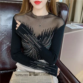 Atasan Sweter Lengan Panjang Wanita Seksi 2023 Pakaian Blusas untuk Atasan Wanita Blus Kemeja
