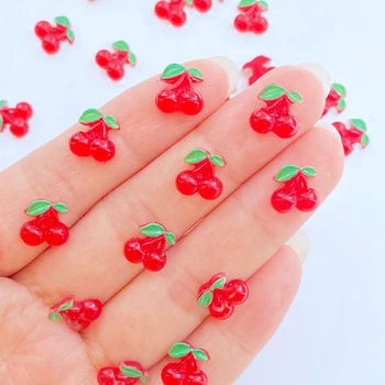 40pcs Baru Lucu Mini Merah Cherry Kuku Berlian Imitasi Permata Glitter Nail Art Perhiasan Manikur Dekorasi Kuku Accessorie