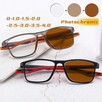 TR90 Bingkai Photochromic Kacamata Pria Wanita Ringan Fleksibel Miopia Kacamata Unisex Vintage Trendi Pendek Terlihat Kacamata