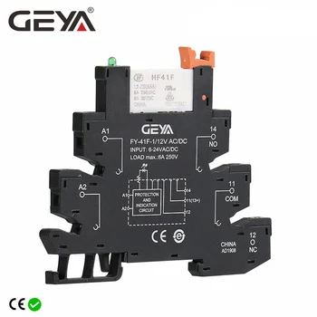 Sirkuit Perlindungan Modul Relai GEYA Slim Relai 6A Soket Relai 12VDC/AC atau 24VDC/AC atau 230VAC Ketebalan 6.2 mm 48V 110V