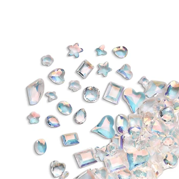 10Pcs Putih Kuku Kristal Aurora Glitter Berlian Musim Panas Dekoratif Pointback Berlian Imitasi Diy Perhiasan Aksesoris Kuku