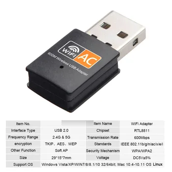 600 mbps 2.4 G Hz+5 G Hz Dual Band USB Wifi Adaptor Jaringan Nirkabel Kartu Nirkabel USB WiFi Adaptor Wifi Dongle PC Kartu Jaringan