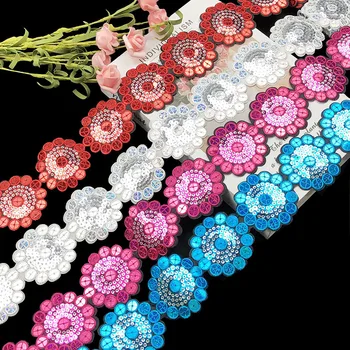 Hiasan Renda Payet 5 Yard Pita Bunga Bahan Jahit DIY untuk Dekorasi Gaun Besi pada Anyaman