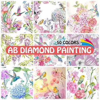 AB Lukisan Berlian Tinta Bunga dan Burung Seri 5D DIY Mosaik Persegi / Bulat Bor Bordir Hewan Dekorasi Rumah Dekorasi Rumah