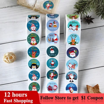 50-500 Buah Stiker Selamat Natal Kartun Stiker Dekoratif Perekat Santa untuk Paket Kartu Segel Amplop Hadiah Natal