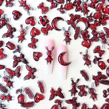 30 Buah Aksesori Kuku Busur 3D Gaya Vampir Hiasan Beruang Kupu-kupu Bunga Merah Darah untuk Perlengkapan Manikur Dekorasi Seni Kuku