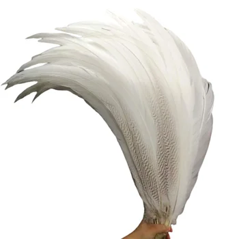 Grosir Bulu Burung Pegar Perak Alami untuk Kerajinan Bulu Putih Panjang Dekorasi Aksesori Pernikahan Karnaval Ayam Dekorasi