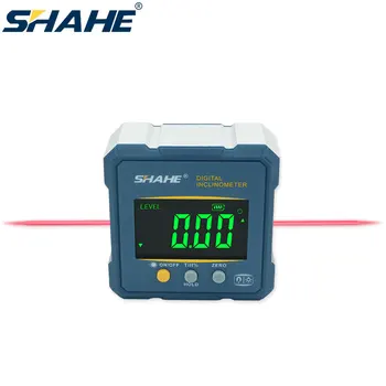 SHAHE 3 In 1 Alat Level Digital Garis Magnet 4 Sisi Gergaji Mitra Busur Derajat, Level Elektronik, Alat Ukur & Set Sudut