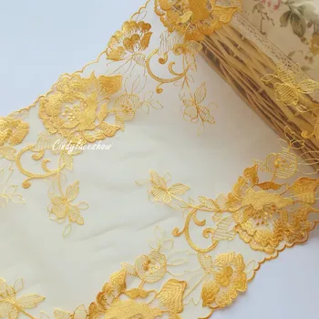 Lebar 1 Meter 26CM Dua Sisi Hiasan Renda Emas Bordir Bunga untuk Menjahit Aksesori Pakaian Dalam Gaun Malam Dekorasi Kain