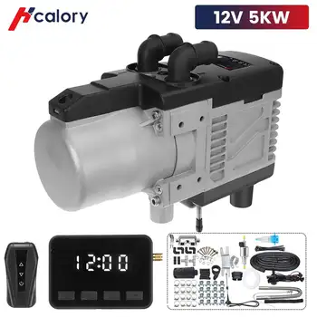 Hcalory 12V 5KW Pipa Air Pemanas Udara Bensin dengan Remote Control Nirkabel Monitor LCD Bensin Diesel Universal untuk Motor