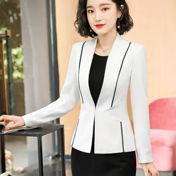 Setelan Jas Formal Wanita Kulit Putih 2022 Setelan Blazer Pakaian Kantor Bisnis Elegan Wanita Gaun Jaket Blazer Lengan Panjang Ukuran Plus